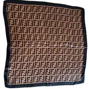 Fendi Zucca Brown & Black Monogram 100% Silk Scarf